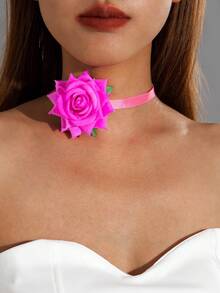 1pc Minimalist Floral Dopamine Polyester Fiber 3D Flower Necklace For Women, Suitable For Dates, Parties And As Gifts (Flower And Cord Color May Vary Slightly Between Batches)