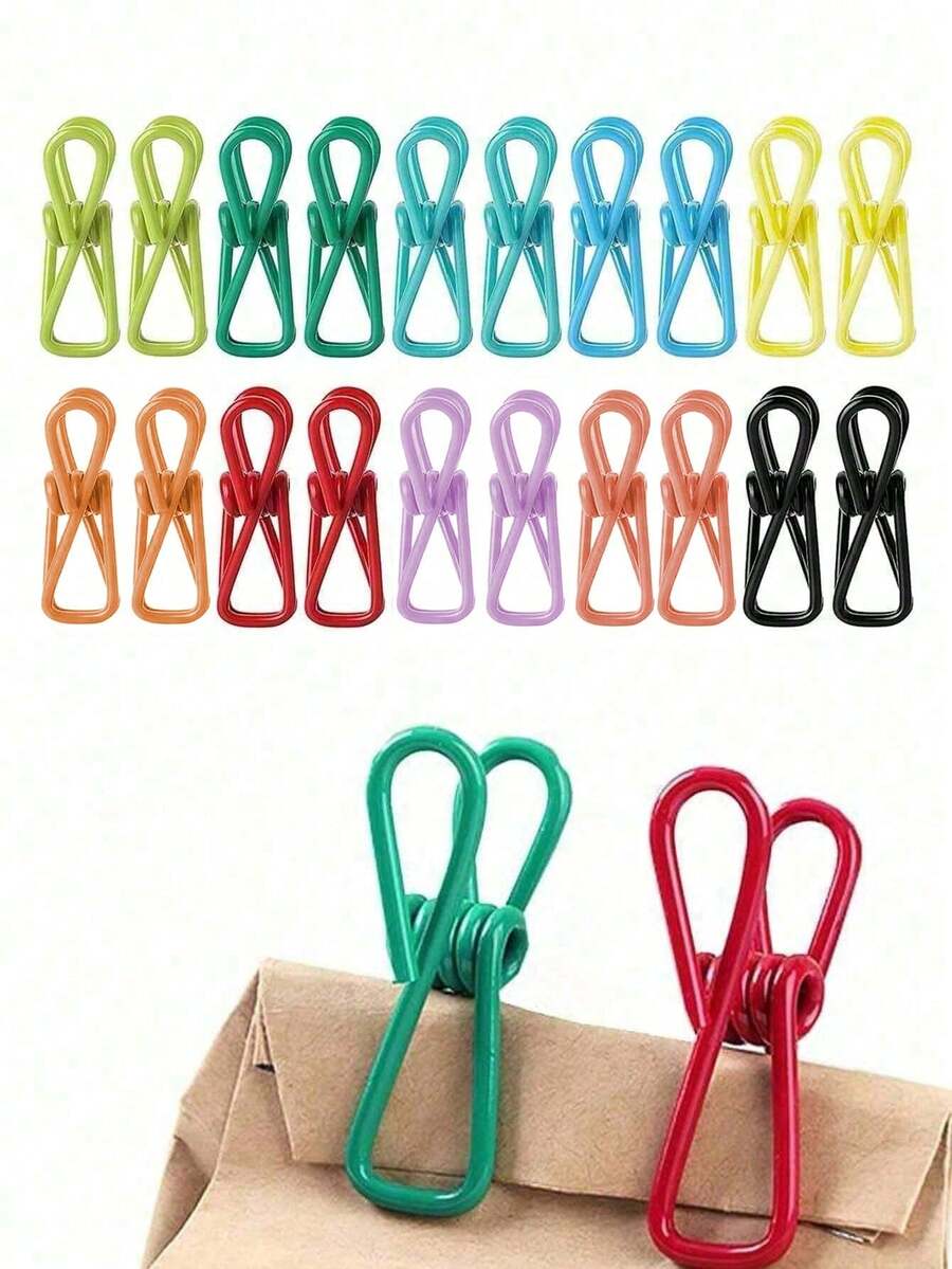 20/10 piezas de clips de sellado antideslizantes de colores aleatorios para bolsas de alimentos, organizador de almacenamiento, bolsas de patatas fritas, cierre de ropa, clips creativos de dibujos animados para fijar fotos, utensilio de cocina, regalo perfecto para fiestas, inauguración de casa - Multicolor - Ver 1