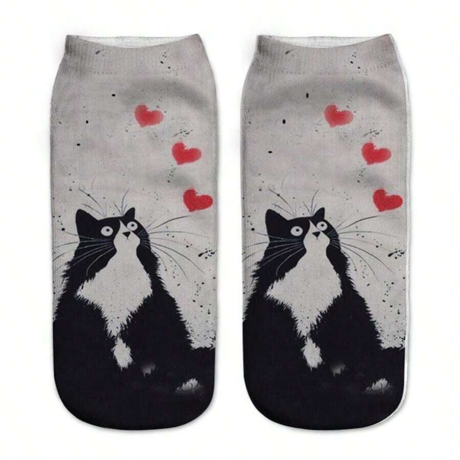1 Pair New 3D Digital Print Cat Pattern Exercise Socks, Ankle Length Unisex Adult Socks - Multicolor - View 1