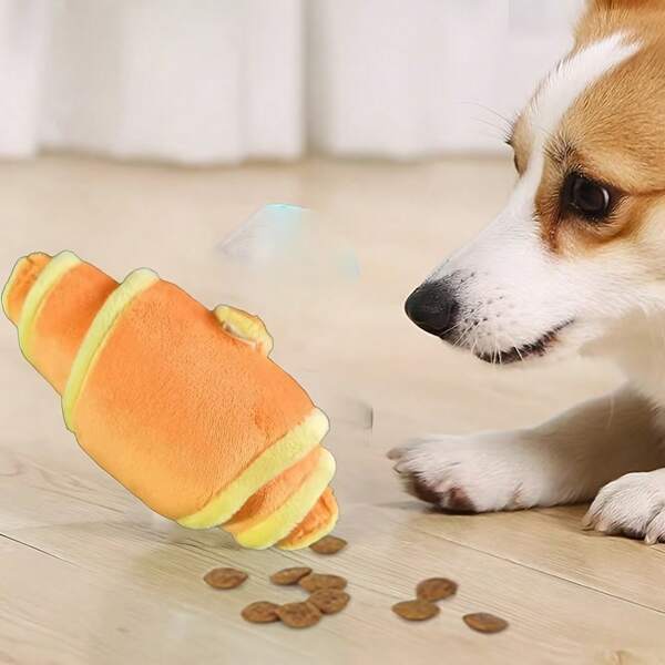 Realistic Baguette Croissant Dog Toy | 2-In-1 Squeaky Treasure Search + Scent Training | Separation Anxiety Relief For Small/Medium Dogs | Chew Toy, No Battery Needed