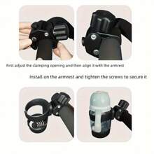 Soporte giratorio para botellas de material PP resistente, en color negro, para bicicletas y motocicletas. Diseño versátil y flexible con tapa de fácil acceso, ideal para uso al aire libre y de viaje. Accesorios de viaje | Soporte de botella elegante | Soporte de plástico resistente