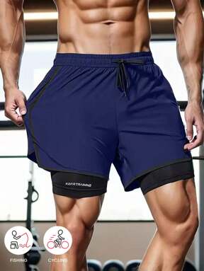 Pantalones cortos deportivos de una sola pieza de unicolor para primavera/verano, antideslizantes, de doble capa, unisex para pareja, para running, ejercicio al aire libre, gimnasio