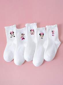 Disney 5 pares de calcetines deportivos para niños/niñas para primavera/verano, con decoración de ratón de dibujos animados, fashionables, suaves, transpirables, absorben la humedad, adecuados para estudiantes, uso diario, regalos, viajes
