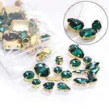 50 颗金底混合形状玻璃水钻，带金底 - 多面仿蛋白石，适用于 DIY 工艺品、服装、婚纱、鞋子和珠宝装饰 - 彩色 - 查看 3