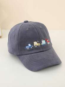 1 pieza Gorra de béisbol casual de protección solar con bordado de coche y excavadora para niños, gorra deportiva para exteriores y viajes, primavera/verano - auto - Ver 12