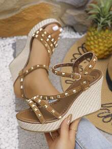 2024 Summer Women's Wedge Platform Waterproof Roman Sandals Thick-Soled Open Toe Shoes - Brown - View 2