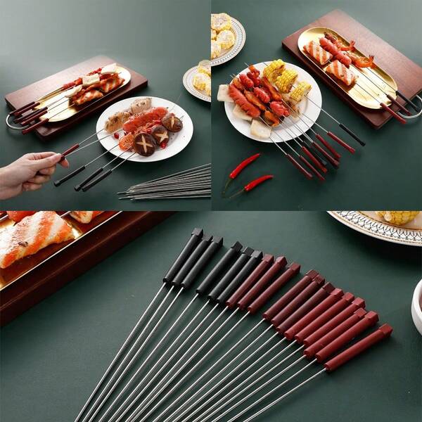 1 pezzo Spiedo piatto con manici, stecco da esterno per kebab e barbecue da picnic, forniture per la cottura