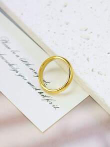 1 件优雅 18K 镀金不锈钢结婚订婚戒指，日常和婚礼配饰，情人节礼物 - 金色 - 查看 4