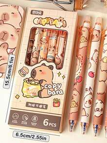 1pc/6pcs/12pcs Cute Capybara Erasable Neutral Pen, Erasable Retractable Ballpoint Pen (6pcs/Box), Creative Student Drawing Stationery, Office/School Supplies, Birthday, Holiday, Party Gifts, Cute Stationery, Stocking Filler School Decor School Surprise Dormitory Decor Back To School Home Decor Room Decor - Khaki - View 10