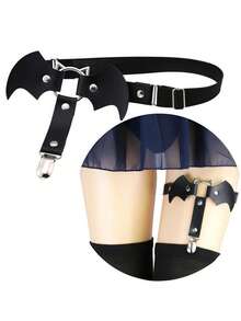 1pc Plain PU Leather Y2K Essential, Black Punk Rock Garter Belt With Metal Buckle Decor, Sexy Lingerie Accessory, Personalized Street Fashion, Dark Style Essential - Black - View 8