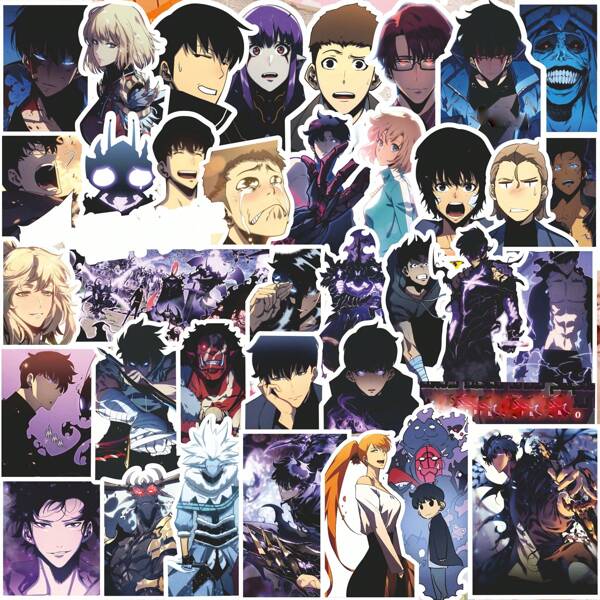 70 ملصق أنمي "Solo Leveling" بحجم كبير، ديكور لغطاء الهاتف ، لوح التزلج، الغيتار، الحقائب، الأكواب