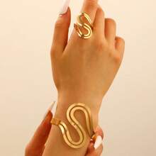 2pcs/Set Elegant Stainless Steel Smooth Water Drop, Starfish, Shell, Snake Geometric Multi-Element Bracelet And Ring Jewelry Set, Fashion Jewelry Gift For Women, Summer Beach