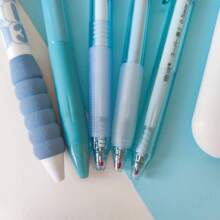 5 Pcs Ballpoint Pens + 1 Pc Highlighter Pen - Blue, Fresh Summer Series, Quick Drying, Long-Lasting, School Supplies, Back To School