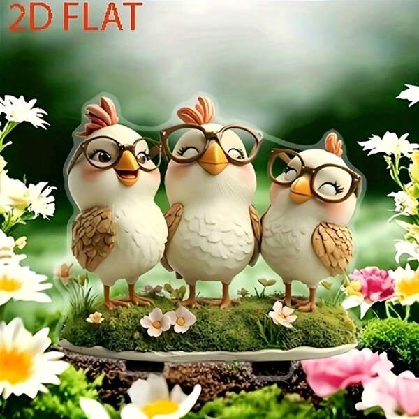 Una decoración de arte plano 2D de acrílico, una decoración de maceta de pollo alegre, un plugin de decoración de llenado de maceta, una decoración multiusos para exteriores, adecuada para plantas en macetas, céspedes y terrazas