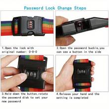 Adjustable Rainbow Luggage Straps] Rainbow Stripe Luggage Strap Belt Travel Rainbow Adjustable Luggage Suitcase Strap With Coded Lock 1.8m/70.8in Belt Strap Suitcase Accessories Lock Packing Belt Luggage Belt Strap Adjustable Suitcase Belts Ideal For Travel, Sports, Vacation Graduation - Multicolor - View 3