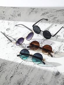 1 件男女通用圆形黑色金属眼镜，朋克街头风格复古时尚眼镜，适合街头摄影、旅行、派对、服装、钓鱼、露营，适合夏季海滩度假、户外、旅行 - 4pcs 黑紫茶綠組合 - 查看 3