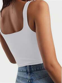 GEREARC Womens Square Neck Sleeveless Tanks Strappy Skinny Cami Tops Basic Workout Fitness Crop Tank Top - White - View 2