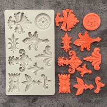 1 pieza Molde de silicona con patrón en relieve estilo europeo retro, molde para caramelos, herramienta de decoración de pasteles, molde de chocolate, artesanía de azúcar, utensilio de cocina - Gris Claro - Ver 1
