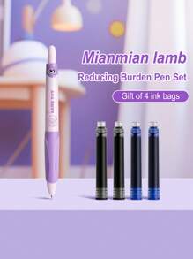 1 Stück Entspannungs- und Belastungsreduzierender Füller, sehr attraktiv, süßer Drucktyp Pinsel Stift, speziell für Studenten (2 blaue Tintenkapseln, 2 schwarze Tintenkapseln gratis), austauschbare Tintenkapseln, korrigierende Griffhaltung, Schreibstifte, Anfänger Stifteset für Kinder