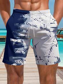 Shorts de praia masculino plus size, casual, com estampa havaiana 3D, com cordão na cintura, secagem rápida, perfeito para passeios de verão - Multicolorido - Ver 1
