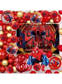 64PCS New Spider-Man Theme Balloon Set Birthday Party Decorations Superhero Balloons Backdrop Banner For Birthday Party Scene Layout