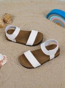 Girls PU Hook And Loop Sandals, New Summer Children Shoes, Girls Princess Shoes With Woven Design, Toddler Beach Shoes