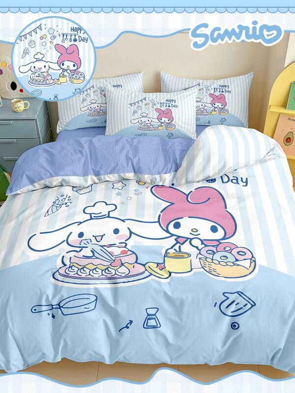 Sanrio Sanrio 2/3pcs Melody Duvet Cover Set, Sanrio Bedding, Cozy And Breathable Bedding Set, Skin-Friendly And Comfortable, Cartoon Style Comforter Cover Set, Soft And Anti-Pilling, Cute Home Textile, Comforter Cover And Pillowcases, Quilt Core Not Included, Fits For Twin Full King Queen All Size Beds, Suitable For All Seasons, Chic Lovely Decorative Comforter Cover Set For Bedroom Dorm, Machine Washable, Back To School