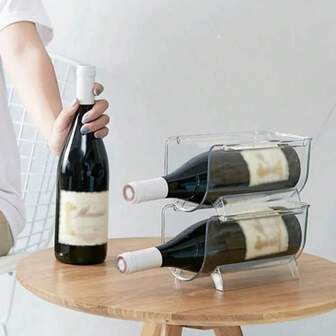 Soporte claro para botellas de vino y agua para refrigerador, organizador apilable de plástico para almacenamiento de botellas de vino para refrigerador, gabinete, despensa