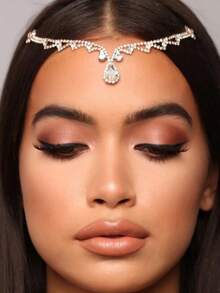 1pc Fashion Luxury Rhinestone Water Drop Headpiece, Women Forehead Jewelry - Gold - View 1