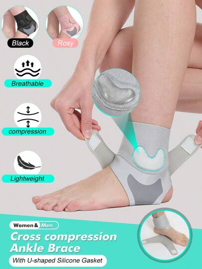 1 pieza - Tobillera ajustable para mujeres y hombres, con almohadilla de silicona en forma de U - 2 cierres de gancho y bucle - Tobillera de compresión, férula de soporte del arco para entrenamiento, gimnasio, deportes, correr, baloncesto, voleibol! (Negro/ Rosado/ Gris) Accesorios de Gimnasio
