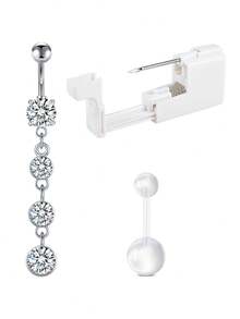 3Pcs Belly Button Piercing Kit Gun, Professional Body Piercing Kit, Belly Button Piercing Gun Navel Piercing Kit For Women, Disposable Belly Piercing Gun At Home With Belly Button Rings - Multicolor - View 13