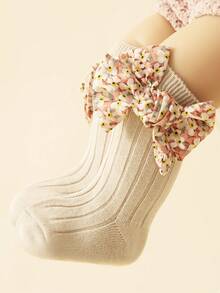 3-Piece Set: Children's Princess Bowknot Hair Accessories And Socks, Suitable For 1-12 Years Old Kids - Apricot - View 3