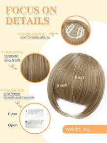 nimoki 刘海发夹刘海合成法式刘海发夹易于使用人造刘海夹式刘海法式刘海带鬓角假发弧形刘海适合日常佩戴 - 間色 - 查看 12