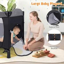 5 In 1 Baby Travel Cot, Folding Infant Crib With Mattress, Diaper Changer, Music Box, Hanging Toys & Basket, Height Adjustable Bedside Sleeper For Newborn (Black)