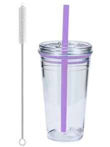Tritan Clear Travel Insulated Mug - Leak Proof Straw Mug For Coffee And Foam Tea With Straw Brush, 16 Oz. Dishwasher Friendly.