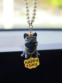 1pc Fashionable Crown French Bulldog Car Dashboard Decor, Rearview Mirror Hanging Ornament
