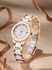 BIDEN 1 peça pequeno relógio redondo retrô luxuoso feminino, elegante relógio de quartzo com pulseira, design clássico relógio feminino com data