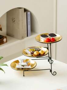 1 Peça Bandeja Metálica Redonda de 3 Níveis, na Cor Dourada/Prateada, Estilo Minimalista Moderno, Prato Decorativo, Prato de Doces, Prato de Sobremesa, Prato de Uso Doméstico, Prato de Bolo, Prato de Frutas, Suporte de Lanches, Aplicável para Casa, Mesa de Jantar, Cozinha, Sala de Estar, Festivais, Festas, Casamentos, Banquetes, Chá da Tarde, Decorações de Festival