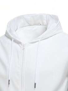 1 套男士休闲运动字母印花连帽夹克和抽绳裤，春秋季 - 灰色 - 查看 4