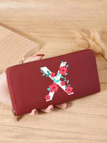 Burgundy Bag Charry Red Bag Wine Red Bag, A-Z Letter Print Fold Over Long Wallet Women Fashion Modern Business Slim Portable Versatile Large Capacity Credit Card Zipper ID Card Money Cash Storage Business Casual Perfect School College Work Business Commute Teachers' Day Back To School Holiday Office For Birthday Gift On Valentine Day Lady Female Women White-Collar Workers College Student,Bag School Supplies For School Dorm Room & Back To School - Burgundy - View 30