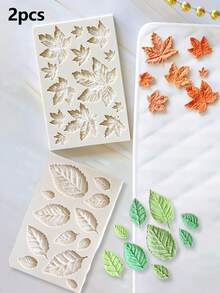 迷你硅胶模具枫叶银杏叶造型翻糖蛋糕装饰工具，自然系列叶子翻糖模具