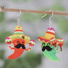 Vintage, süße, bunte Esel-Anhänger-Ohrringe für Frauen, doppelseitiger Holz-Mexiko Cinco de Mayo Party Schmuck Geschenk