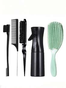 5 件套发型梳套装，挑逗发刷，鼠尾梳，适合女孩，长鼠尾梳，骨尖尖头辫子分缝器，染发梳，卷发顺发刷，黑发顺发器，非洲纹理 3a 至 4c 波浪，适用于湿/干/长而浓密的卷发，去除头皮角质，打造美丽闪亮的卷发