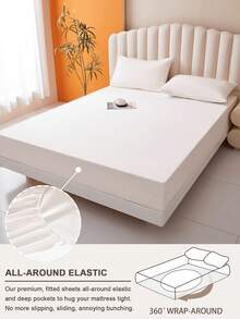 1pc Solid Color Waterproof & Skin-Friendly Mattress Protector, Soft & Comfortable, Suitable For Bedding, Mattress Cover, Bedroom, Providing Cozy Sleep All Year Round