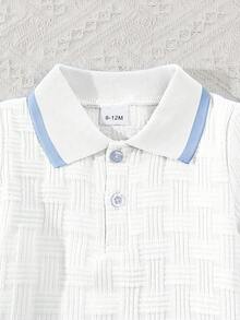 Bhchntiy 2 件套婴儿男童 Polo 领提花纯色上衣和短裤休闲时尚服装，夏季 - 白色 - 查看 3