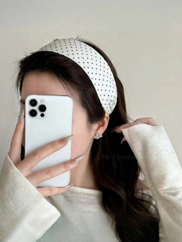 1pc Women's Black & White Polka Dot Wide Hair Hoop, Korean Style Hair Accessories Versatile For Washing Face And Going Out,Hairband,Hair Hoop Headbands