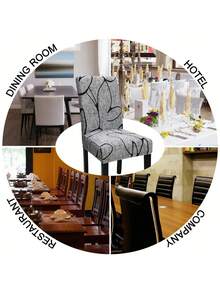 4/6 Piezas de Fundas de Silla de Poliéster y Seda con Estampado Lineal - Decoración del Hogar Antideslizante y Antipolvo - Multicolor - Ver 9