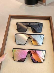 1pc Oversized Square Plastic Frame Glasses - White - View 9