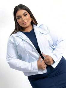 WOMEN'S CASUAL PLUS SIZE JEANS JACKET - 白色 - 查看 4