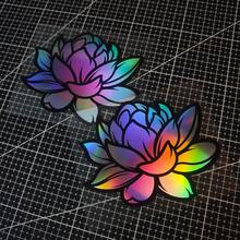 1pc Bright Lotus Flower Sticker, Car Decorative Accessory, Laser Theme, Floral, Japanese Style (JDM), Suitable For Car Window, Motorcycle, Bumper - one-size - View 9